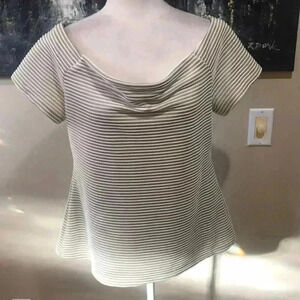 7th Avenue NY & Co Tan and White Draped Neckline Horizontal Striped Top-XL
